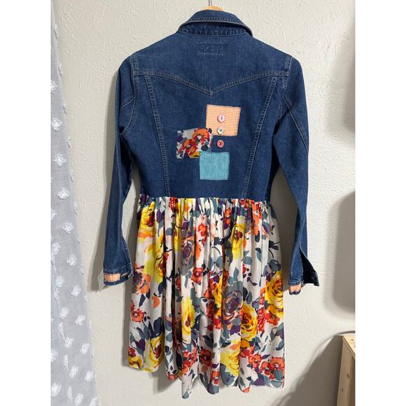 Shari B. Green Remade In America Denim Floral Dress Size Small - Picture 2 of 9